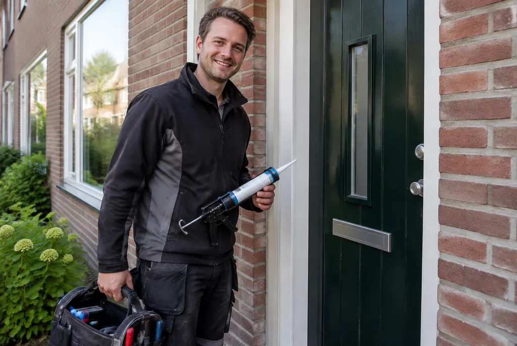 Vakman van Kitbedrijf Zandvoort bij de voordeur van een woning